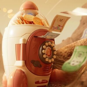 Children’s Rocket Piggy Bank – New Year Gift, Password & Fingerprint Savings Bank with Projection